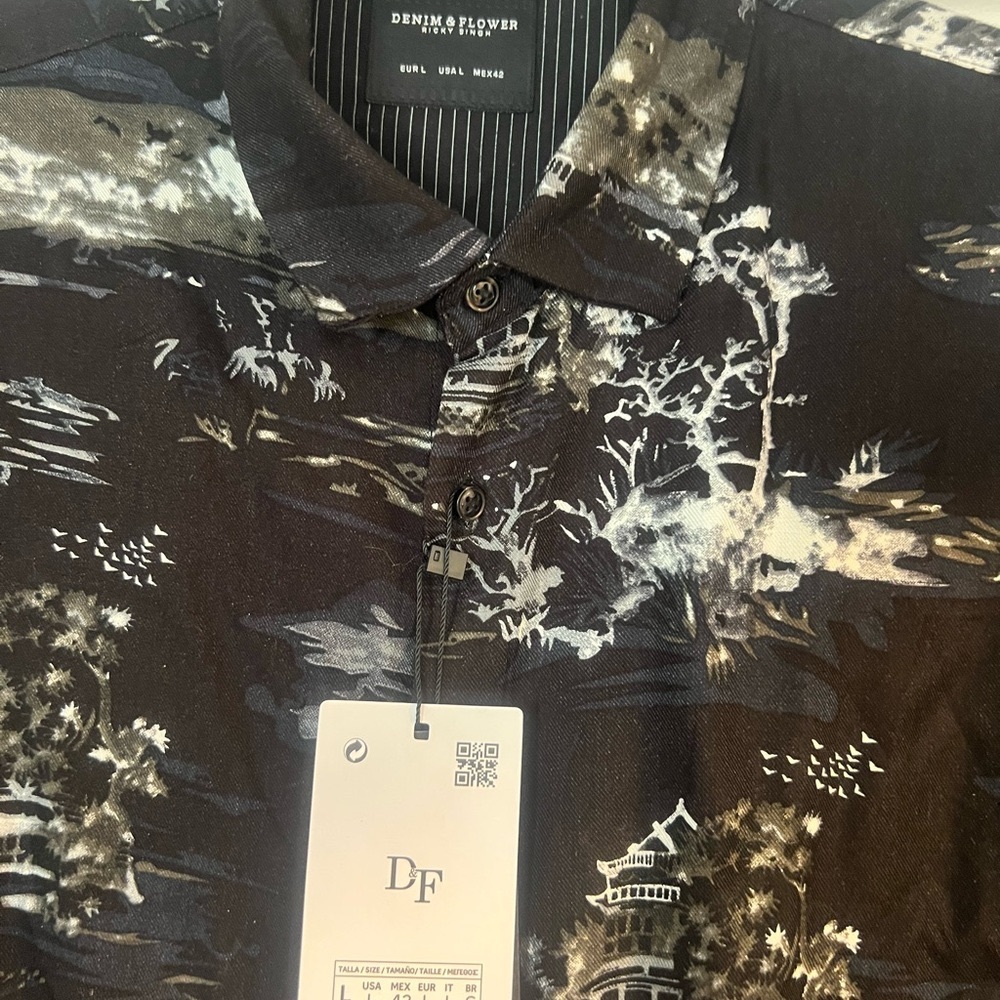 Denim & Flower Men's Artistic Black and White Shirt